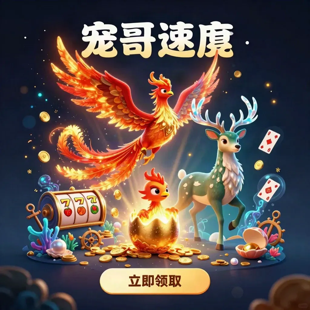 Phoenix, baby phoenix, and stag amid treasure, coral, cards, and gold light.